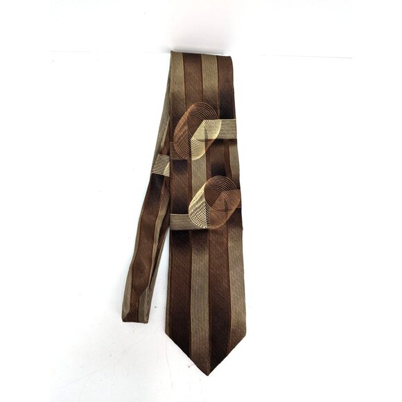 Alberto Zerra Brown Strip and Swirl Men Silk Necktie Standard 58 Inch - Picture 1 of 6